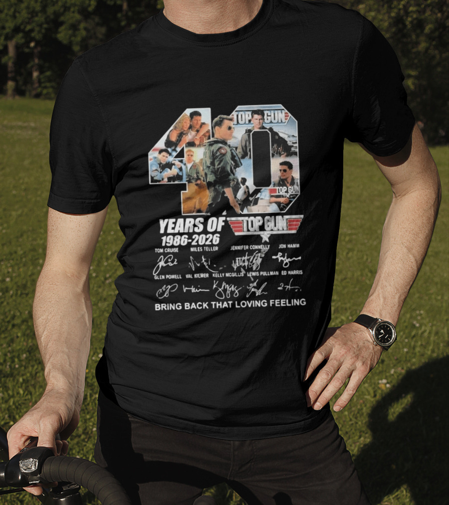 40 Years Of Top Gun 1986 2026 Cast Signatures Tom Cruise Val Kilmer Jennifer Connelly Miles Teller T-Shirt