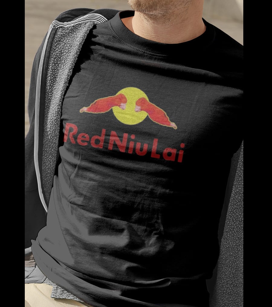 Red Bull Niu Lai Energy Drink Red Niu Lai Yellow Circle T-Shirt