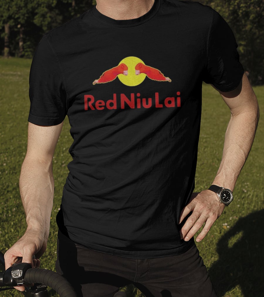 Red Bull Niu Lai Energy Drink Red Niu Lai Yellow Circle T-Shirt