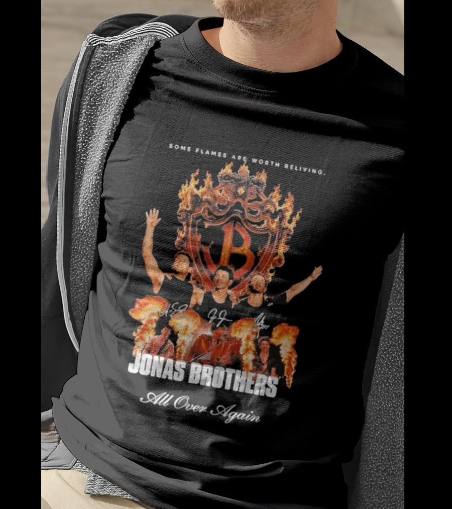 Jonas Brothers Some Flames Are Worth Beliving Tour Flame Signatures All Over Again T-Shirt