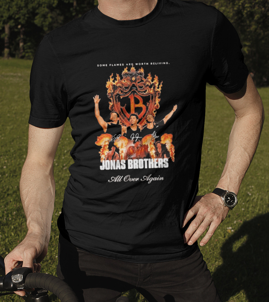 Jonas Brothers Some Flames Are Worth Beliving Tour Flame Signatures All Over Again T-Shirt