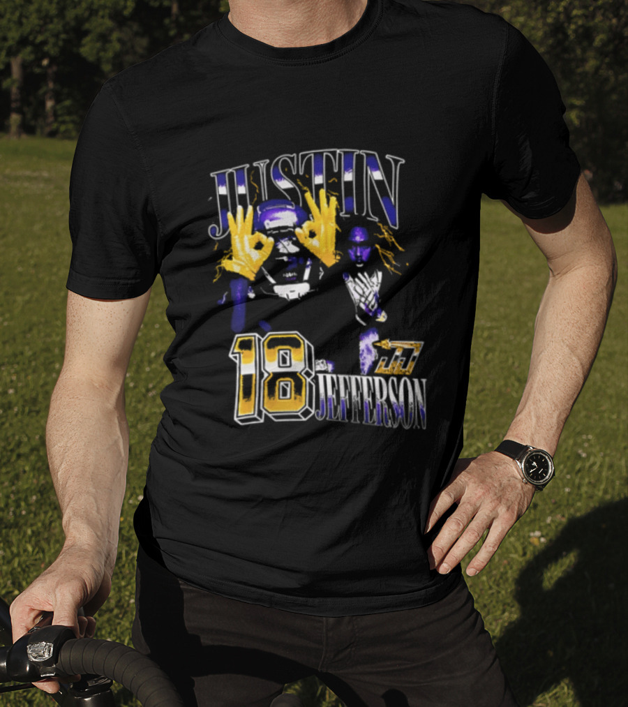 Justin Jefferson 18 Gold Gloves Lightning Bootleg Player Photos T-Shirt
