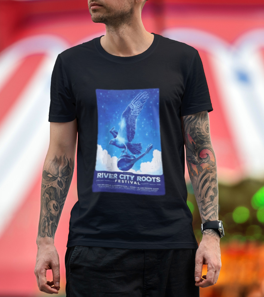 River City Roots Festival 2026 Missoula MT 20th Annual Event Bird And Mandolin T-Shirt