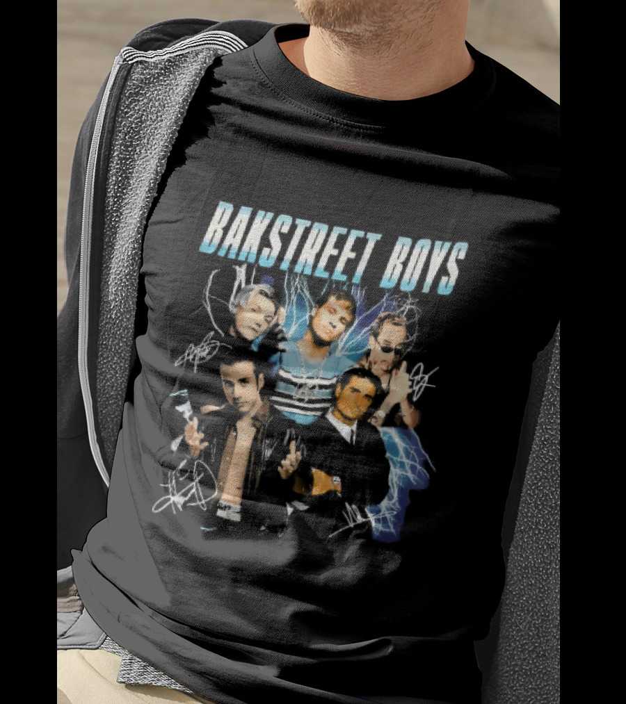 Bakstreet Boys Band Collage Lightning Autographs Bootleg T-Shirt