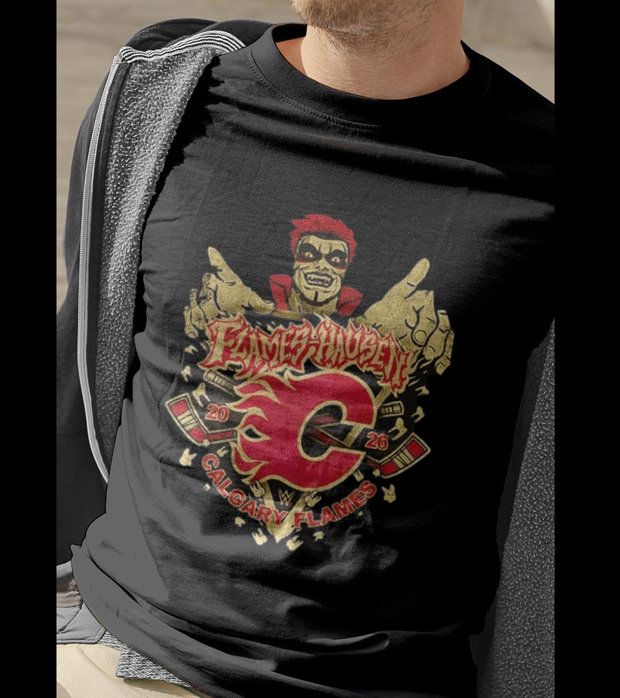 Flamehausen Calgary Flames WWE 2026 Collaboration Danhausen Summer Tour T-Shirt
