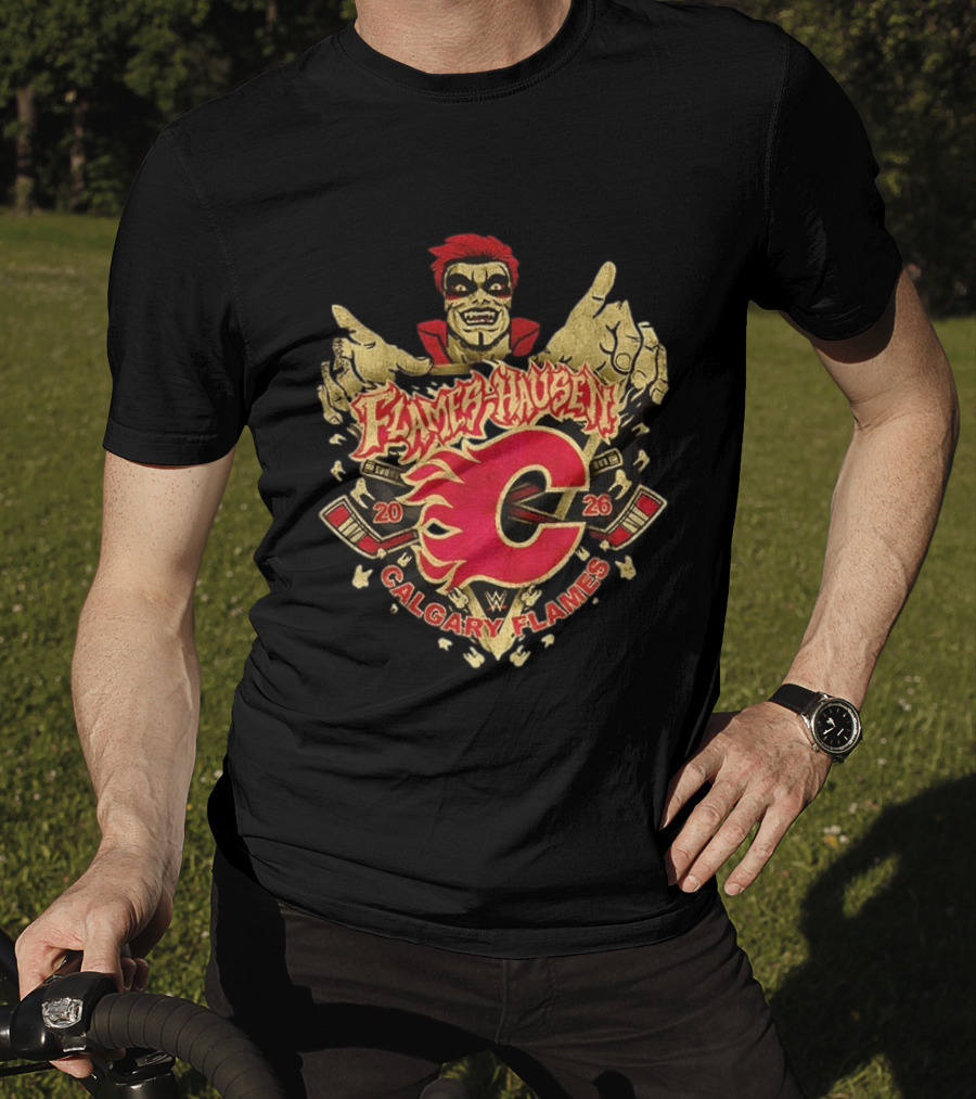 Flamehausen Calgary Flames WWE 2026 Collaboration Danhausen Summer Tour T-Shirt