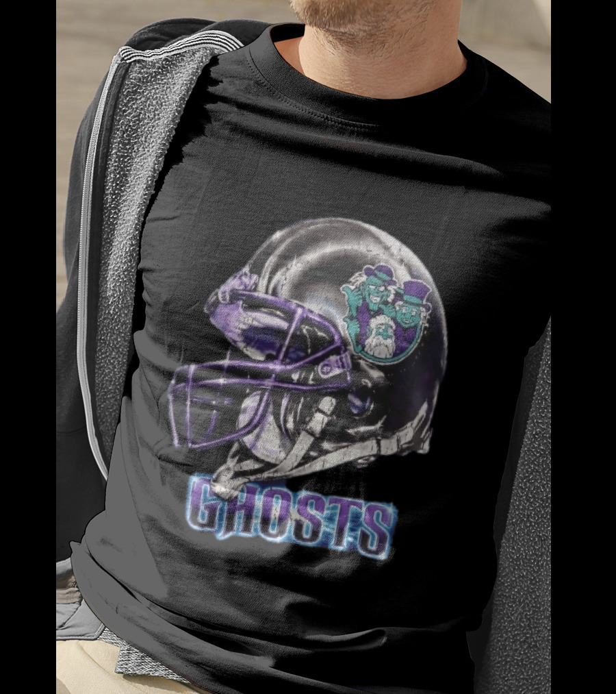Ghosts Chrome Football Helmet Purple Facemask Haunted Mansion T-Shirt