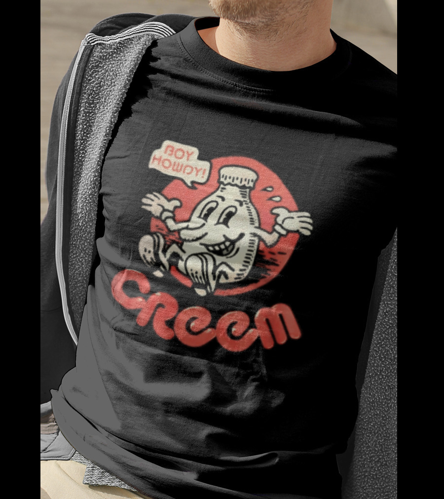 Creem Boy Howdy Milk Bottle Cartoon Red T-Shirt