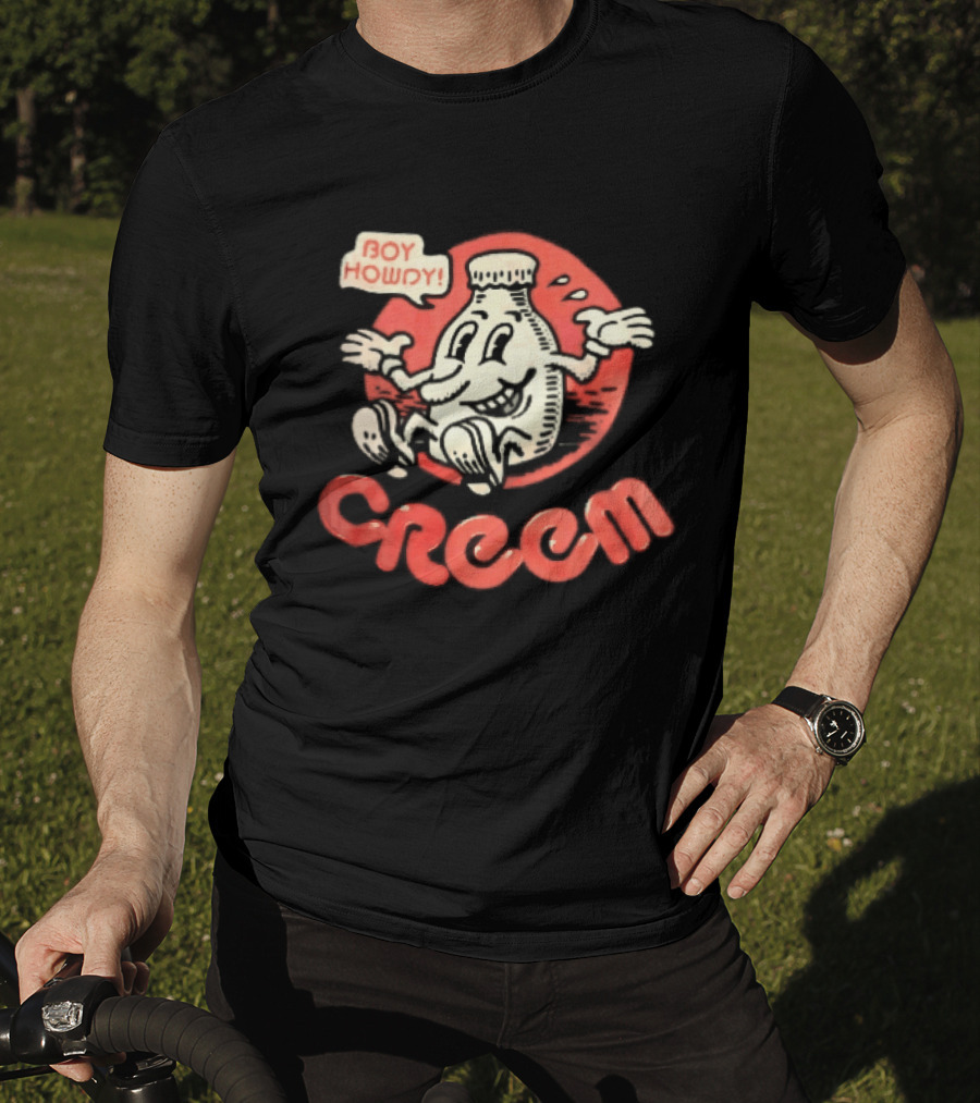 Creem Boy Howdy Milk Bottle Cartoon Red T-Shirt