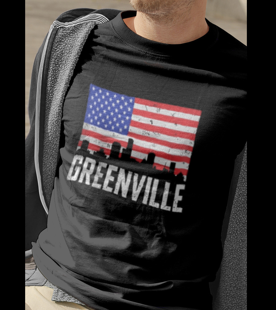 Greenville Skyline American Flag Cityscape T-Shirt