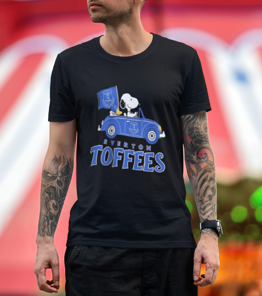 Everton Toffees Snoopy And Woodstock Driving With Flag T-Shirt