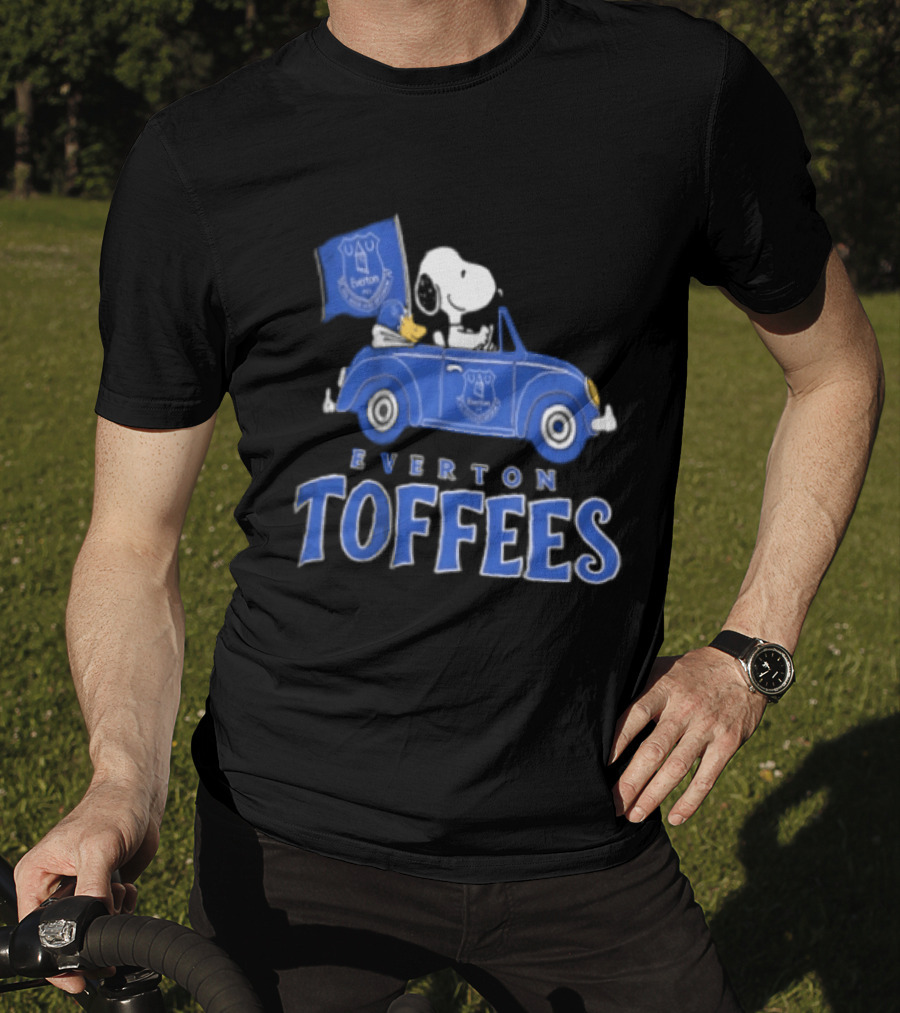 Everton Toffees Snoopy And Woodstock Driving With Flag T-Shirt