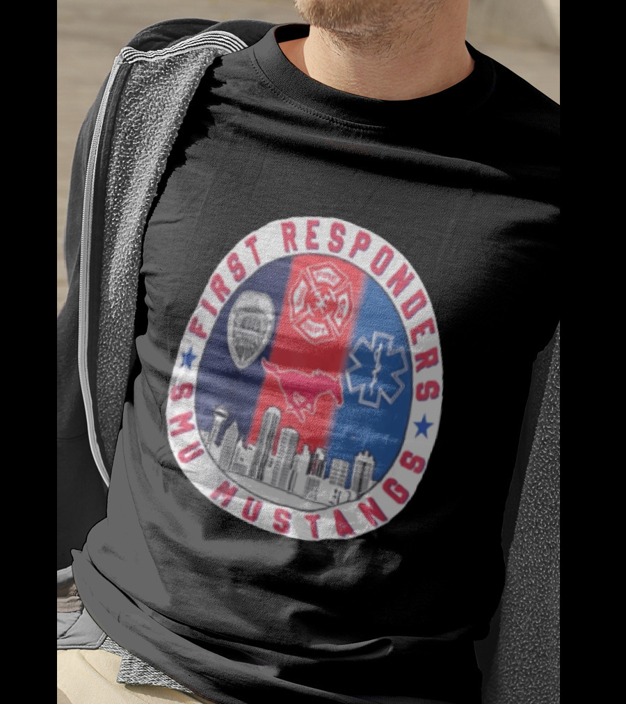 First Responders SMU Mustangs Emergency Services Tribute Skyline T-Shirt