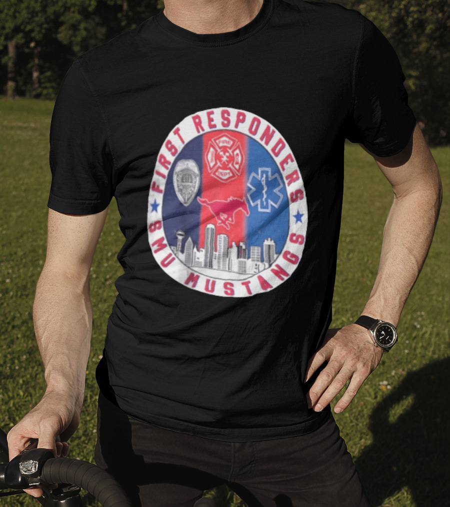 First Responders SMU Mustangs Emergency Services Tribute Skyline T-Shirt