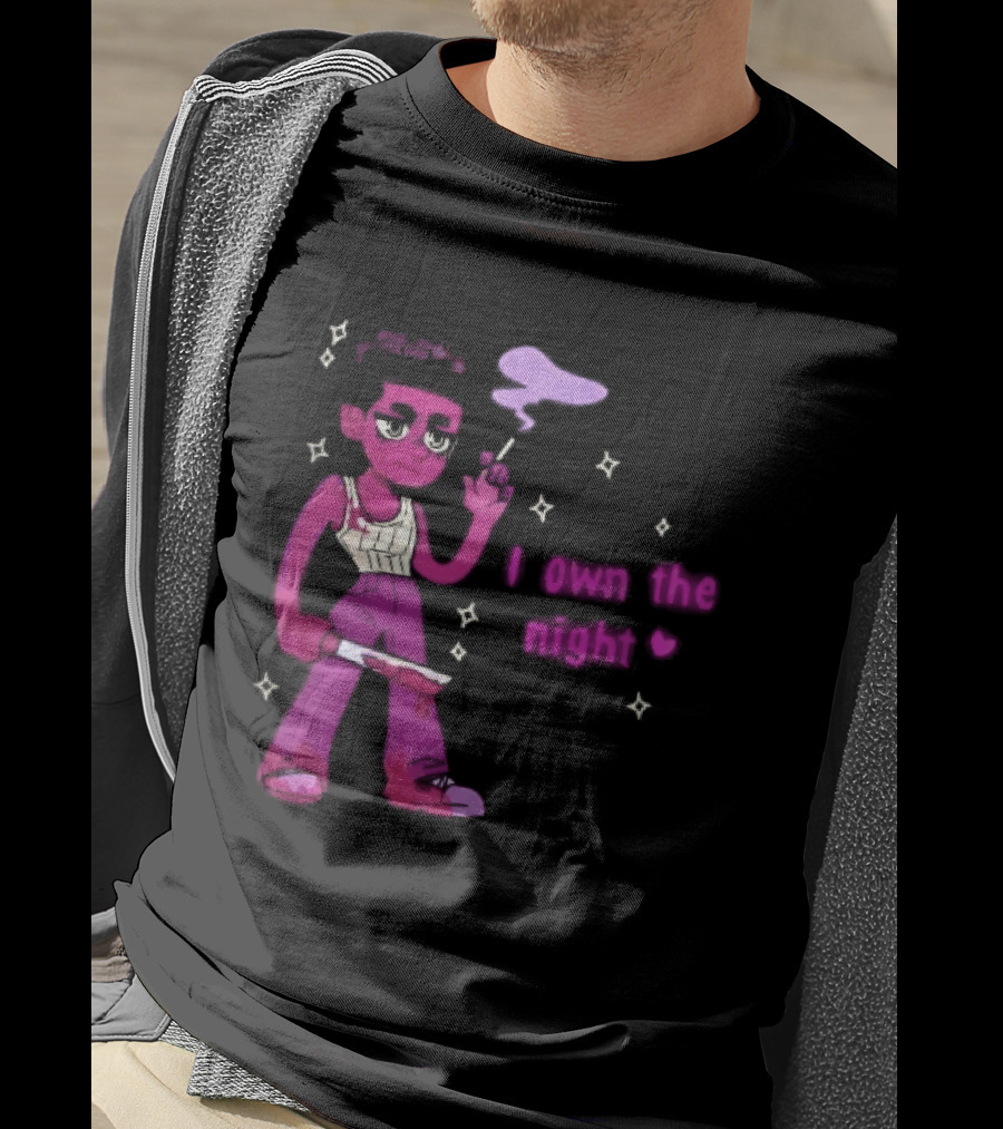 I Own The Night Pink Cartoon Character Holding Bloody Knife Smoking T-Shirt