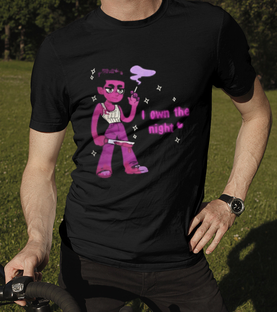 I Own The Night Pink Cartoon Character Holding Bloody Knife Smoking T-Shirt