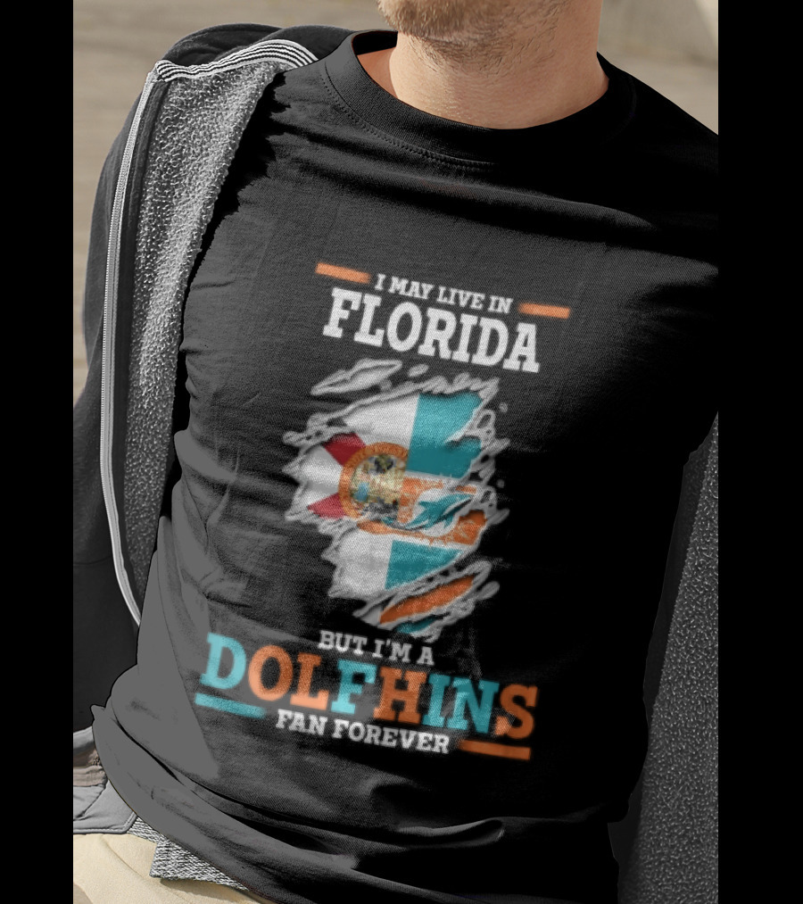 Miami Florida Dolphins Fan Forever Ripped Skin State Flag T-Shirt
