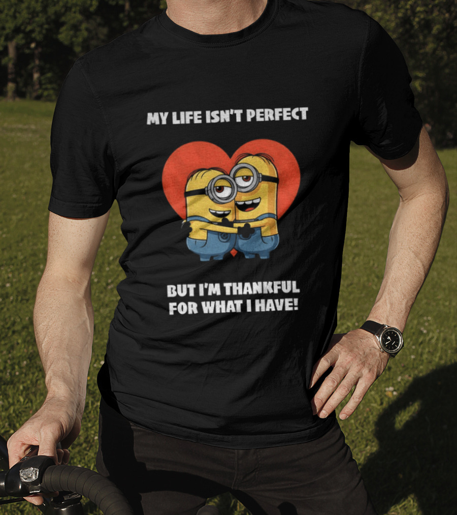 Minions My Life Isn't Perfect But I'm Thankful For What I Have Hugging Cartoon Characters T-Shirt