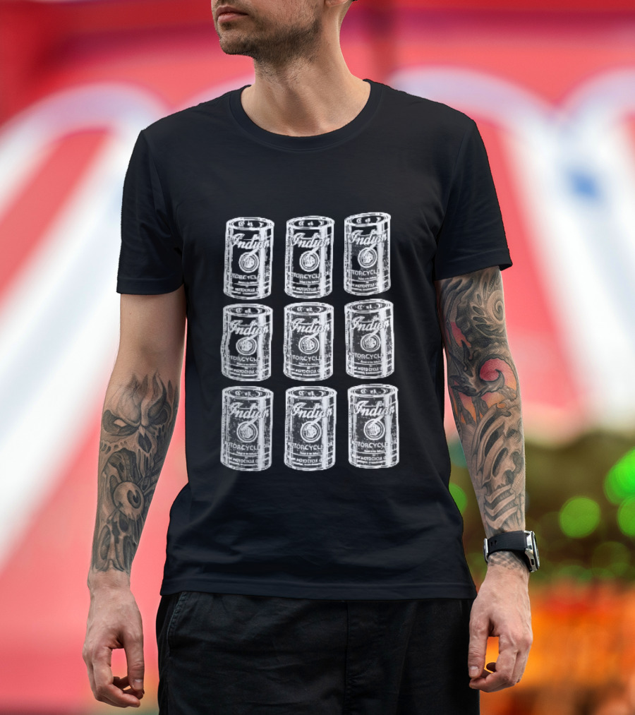Indian Motorcycle Oil Distressed Vintage Cans Grid T-Shirt