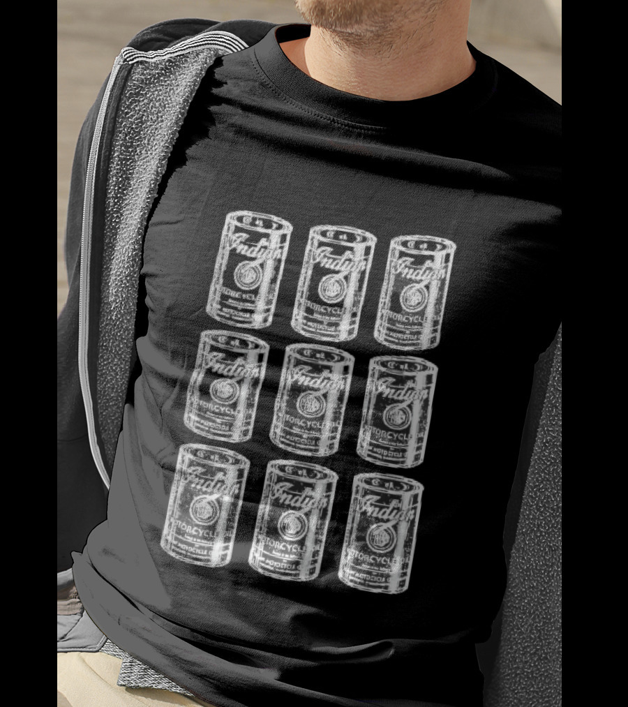 Indian Motorcycle Oil Distressed Vintage Cans Grid T-Shirt