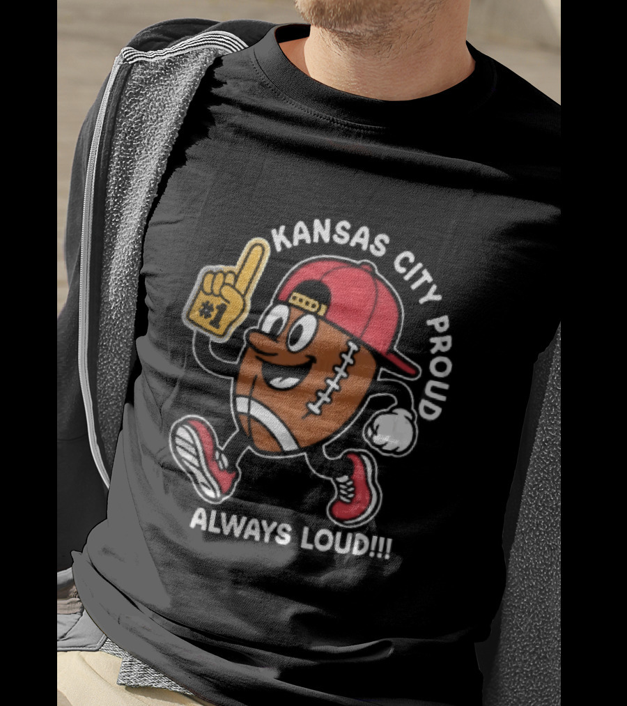 Kansas City Proud Football Cartoon Always Loud Red Cap Foam Finger T-Shirt
