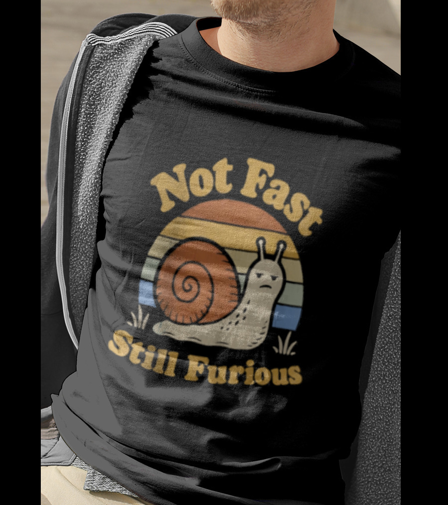 Not Fast Still Furious Vintage Snail Retro Stripes T-Shirt