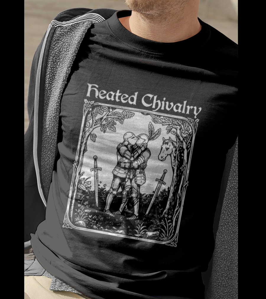 Knights Embrace In Enchanted Forest For Heated Chivalry T-Shirt
