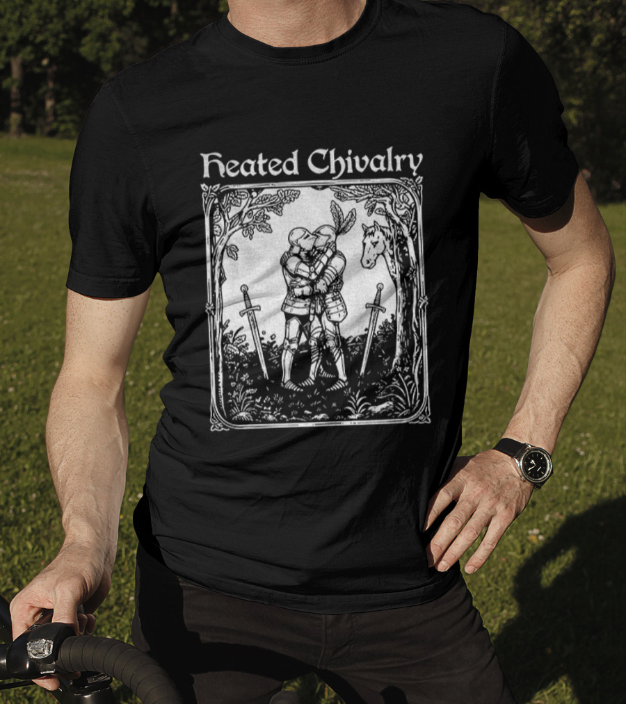 Knights Embrace In Enchanted Forest For Heated Chivalry T-Shirt