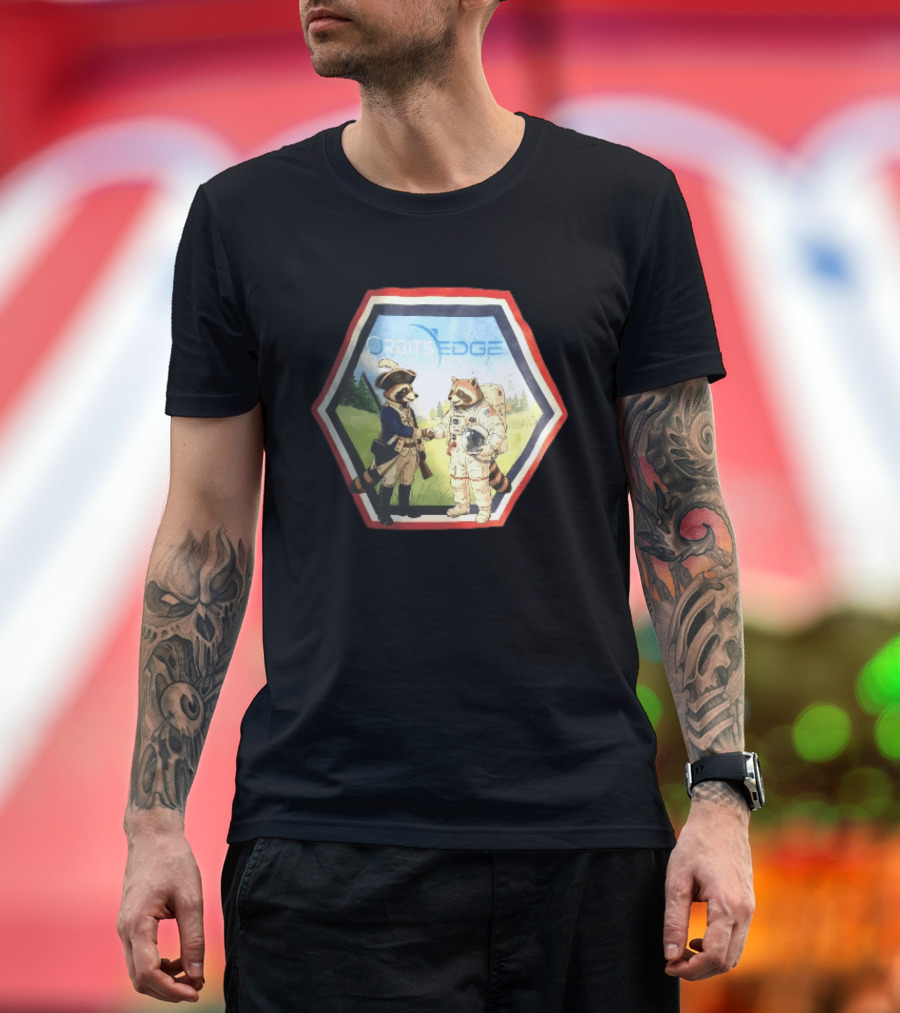 Orbits Edge Raccoon Soldier And Astronaut Handshake Cartoon T-Shirt