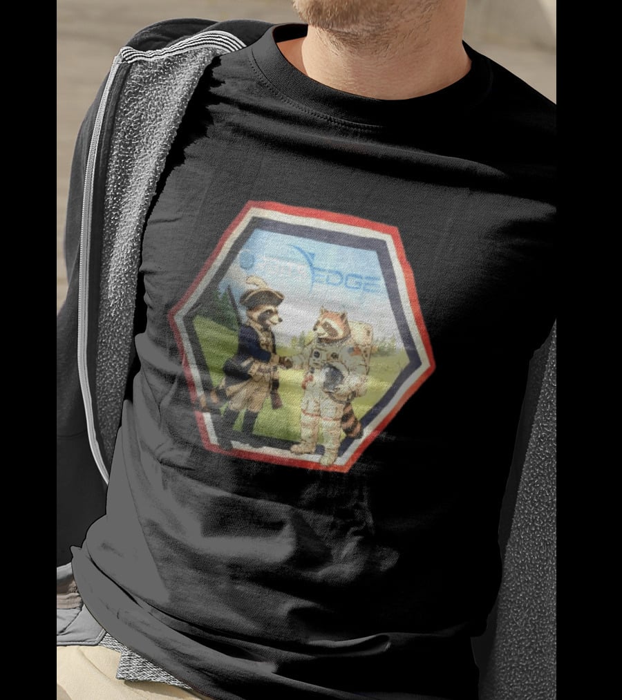 Orbits Edge Raccoon Soldier And Astronaut Handshake Cartoon T-Shirt