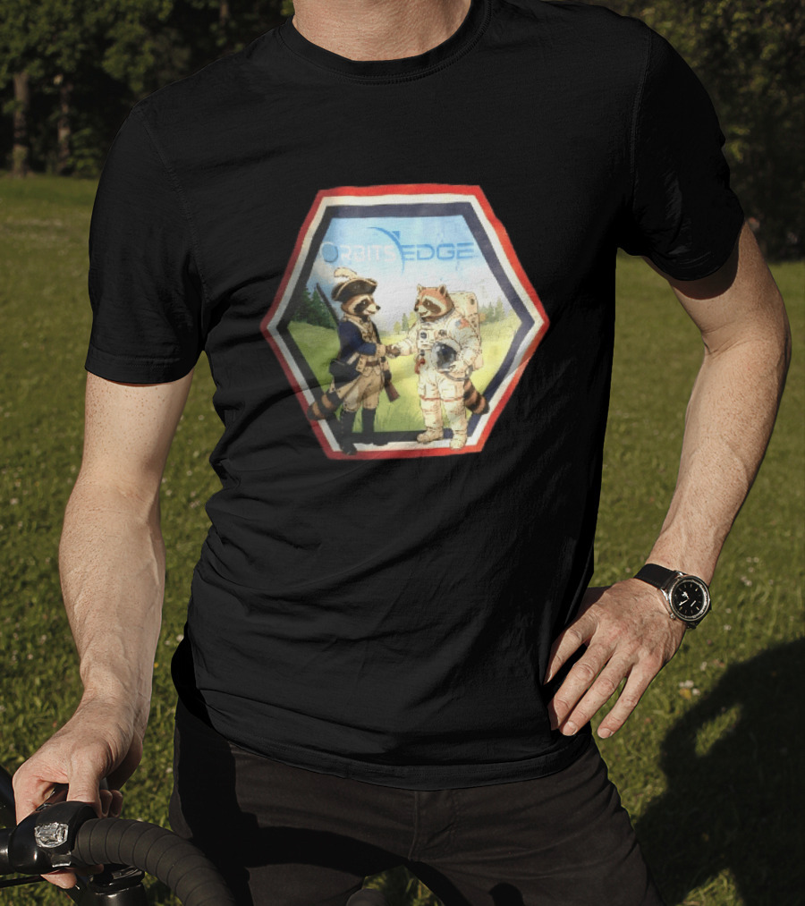 Orbits Edge Raccoon Soldier And Astronaut Handshake Cartoon T-Shirt