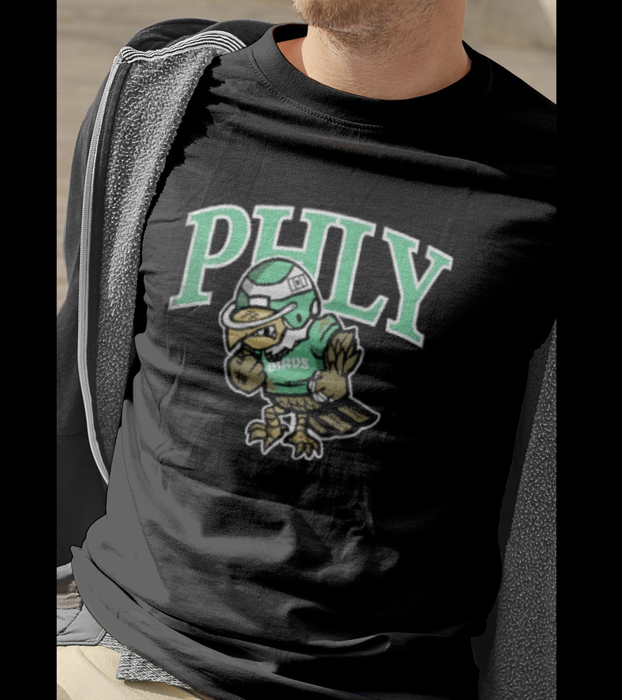 Philadelphia Eagles Phly Birds Cartoon Football Helmet Crewneck T-Shirt