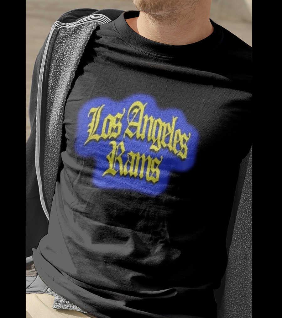 Los Angeles Rams Yellow Gothic Letters Blue Aura T-Shirt