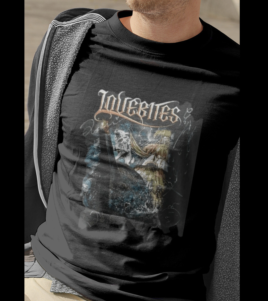 Lovebites Howling White Wolf Ship Amidst Ocean Storm And Lightning Waves T-Shirt