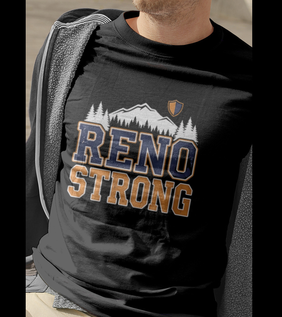 Reno Strong Nevada Wildfire Relief Support Mountain Shield Trees T-Shirt