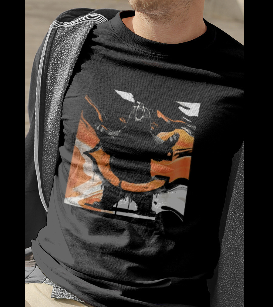 Roaring Black Bear Orange Liquid Swirls Dripping Banner T-Shirt