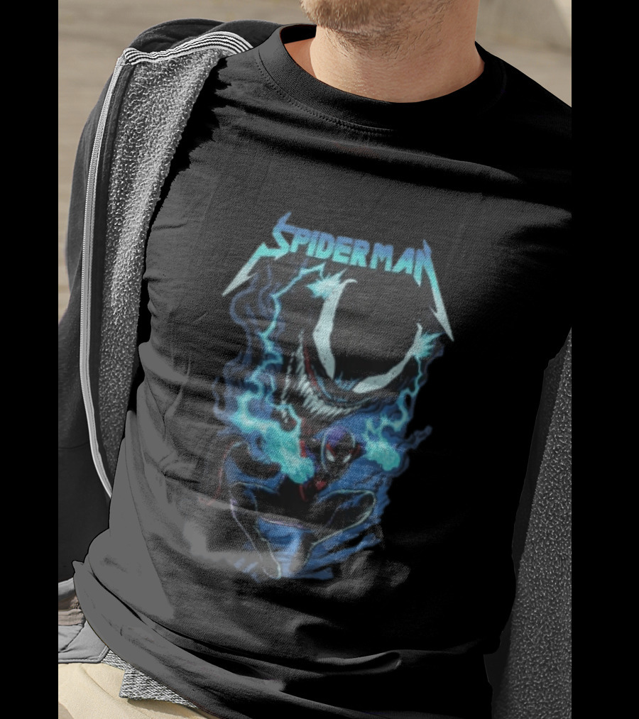 Spiderman Miles Morales Venom Cyan Lightning Charge T-Shirt