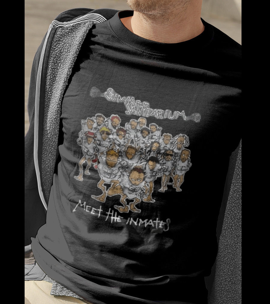 Summer Sanitarium Meet The Inmates Cartoon Caricatures Straitjackets T-Shirt