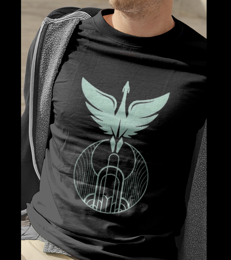 Teal Art Deco Symmetrical Swan Crest Wings Geometric T-Shirt