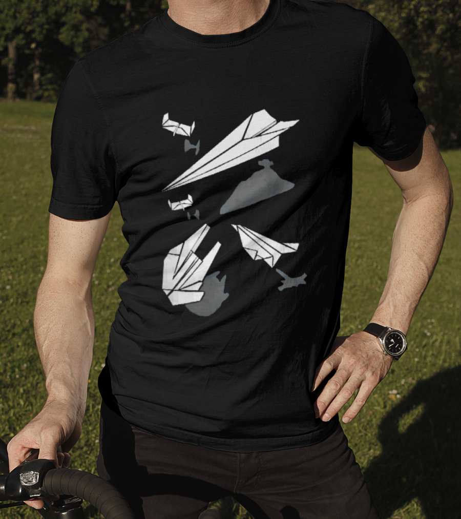 White Origami Paper Airplanes Star Wars Spaceship Shadow Illusions T-Shirt