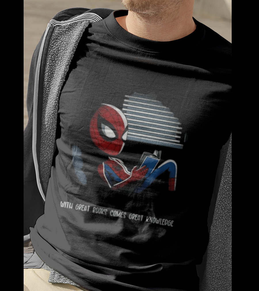 With Great Books Comes Great Knowledge Spider Man Reading T-Shirt