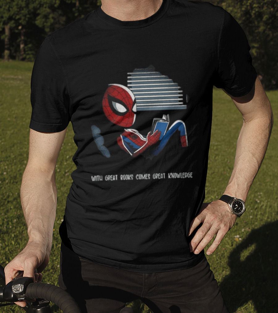 With Great Books Comes Great Knowledge Spider Man Reading T-Shirt