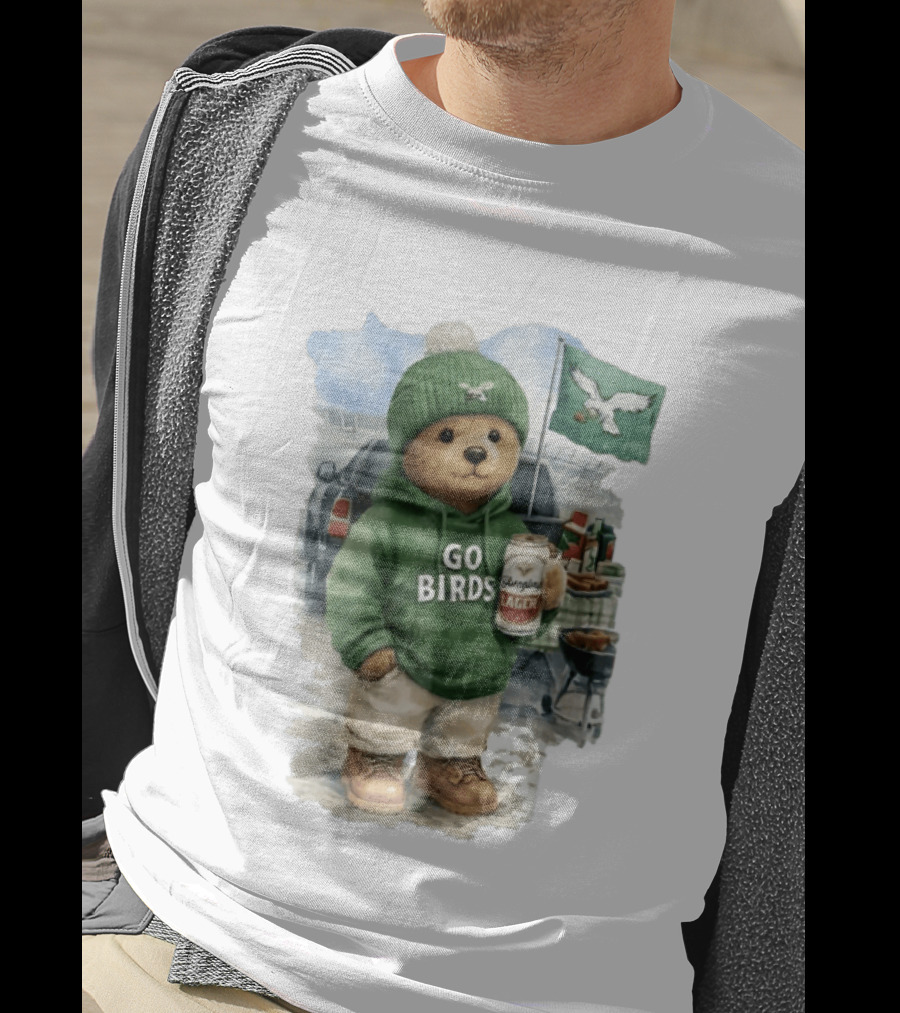 Philadelphia Eagles Go Birds Yuengling Lager Tailgate Teddy Bear Watercolor Truck Scene T-Shirt