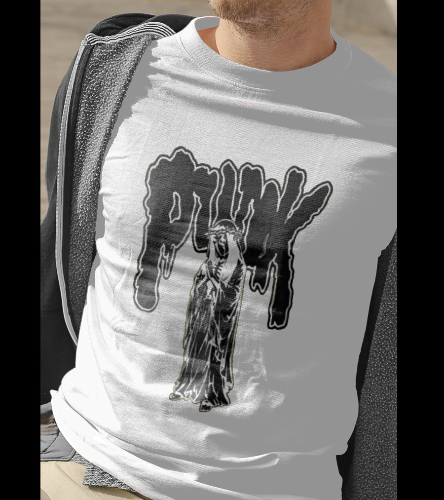 Punk Dripping Hooded Skeleton Praying Crown Of Thorns T-Shirt