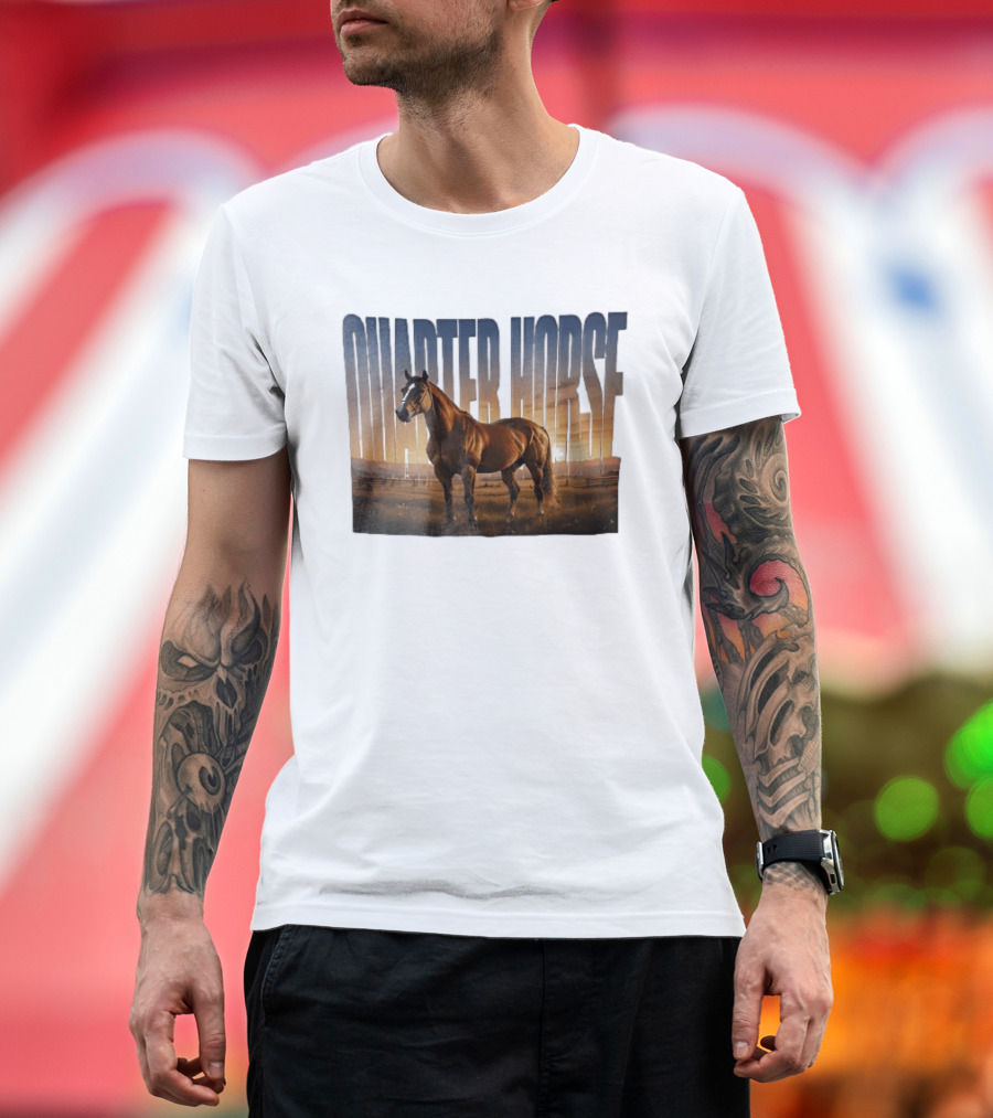 Quarter Horse Muscular Brown Stallion Sunset Landscape T-Shirt