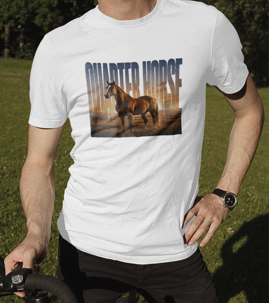 Quarter Horse Muscular Brown Stallion Sunset Landscape T-Shirt
