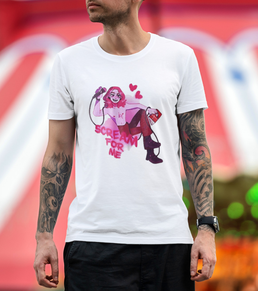 Scream For Me Pink Hair Microphone Book Cartoon T-Shirt
