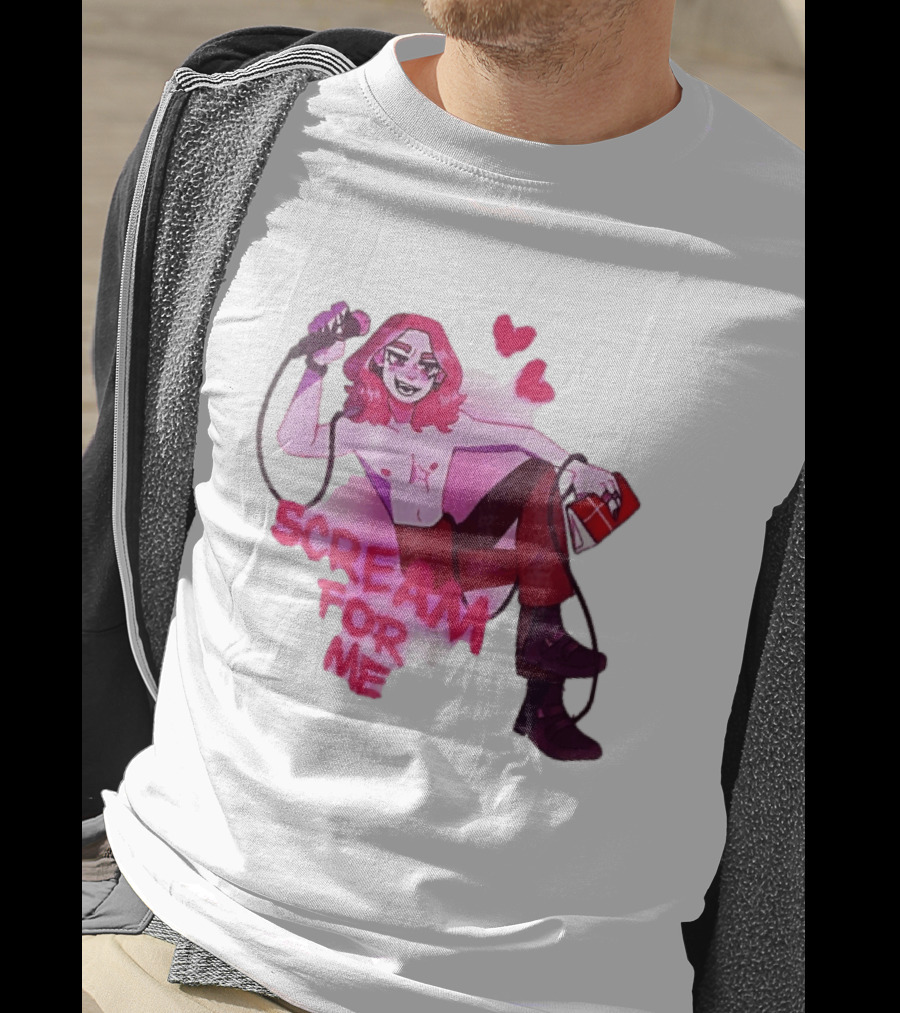 Scream For Me Pink Hair Microphone Book Cartoon T-Shirt
