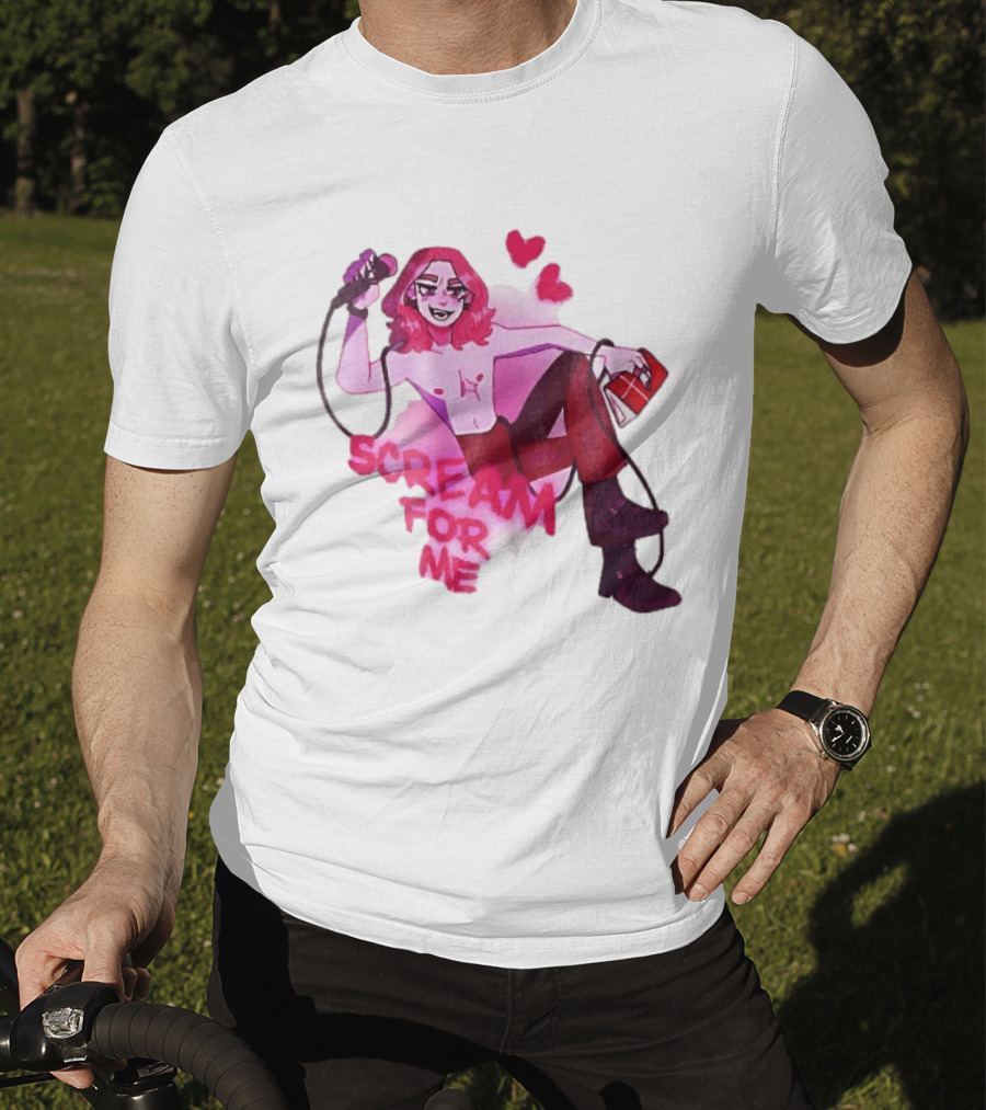 Scream For Me Pink Hair Microphone Book Cartoon T-Shirt
