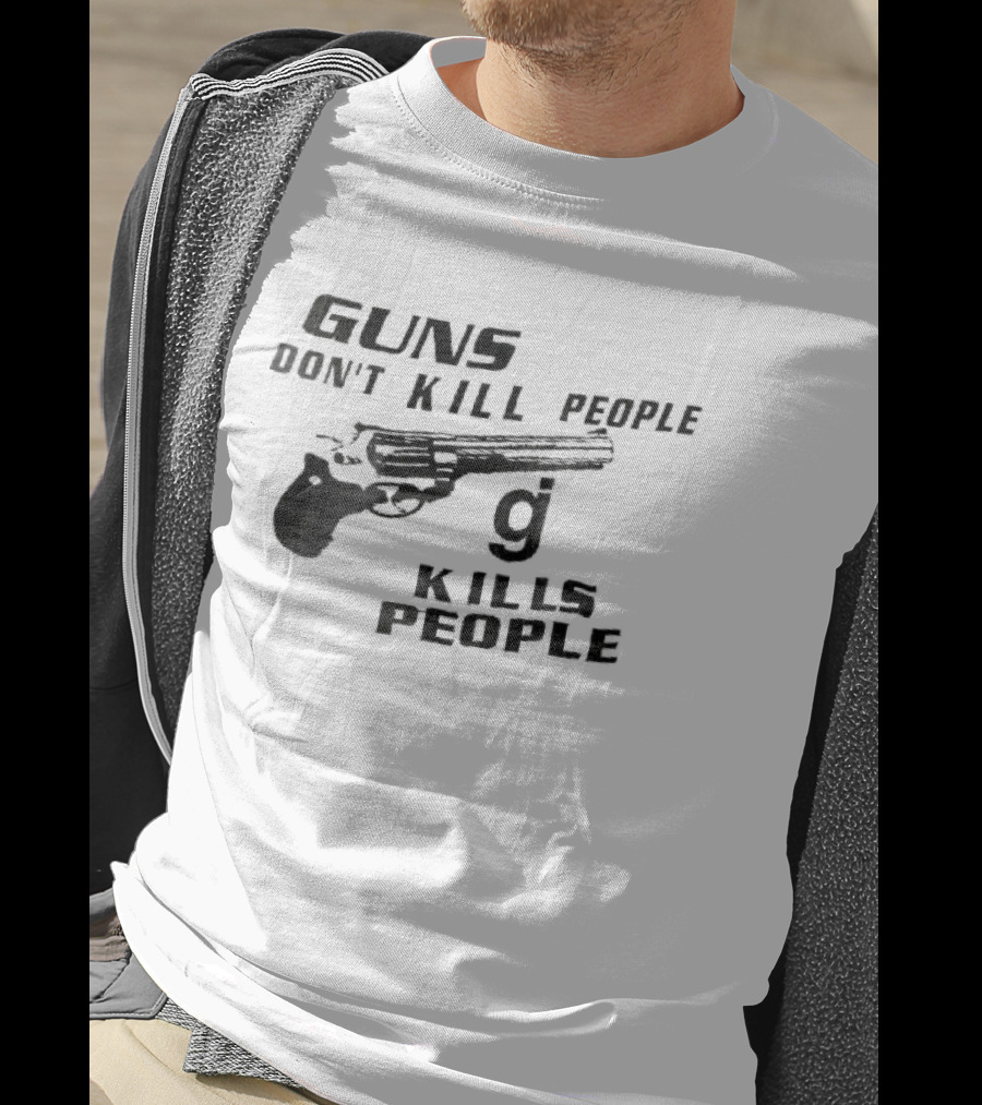 Guns Don't Kill People GJ Kills Revolver Handgun Black White Line T-Shirt